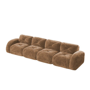 English Elm 140''soft Velvet Modular Cloud Sofa Tufted Plush Seating for Living Room or Home Theater Camel W714S01600