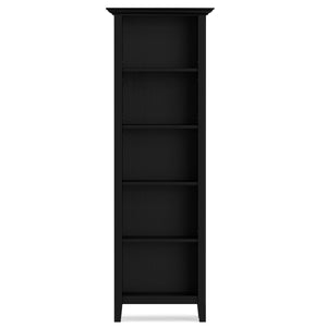 English Elm Amherst pine 24-inch 5-shelf bookcase — slim tall storage with crown molding, adjustable shelving, eco finish Black B136P364308