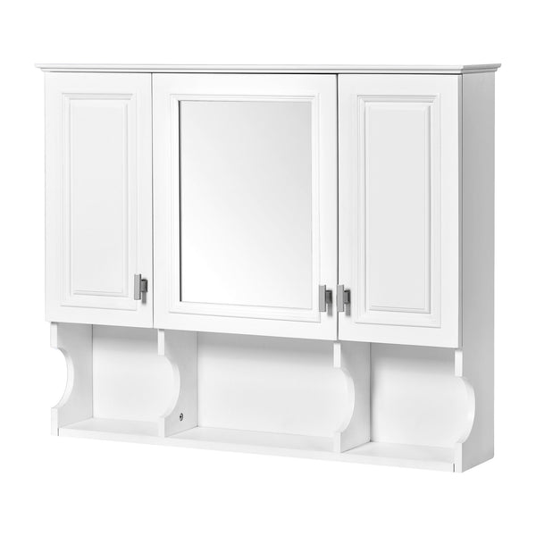 English Elm 35'' Modern Wall-Mounted Medicine Cabinet with Mirror, Hidden Storage and Open Shelves for Bath White N710P209443K
