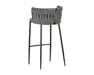 Sunpan Sarai Contemporary Barstool with Unique Weaved Backrest and Black Powder-Coated Steel Frame Belfast Koala Grey