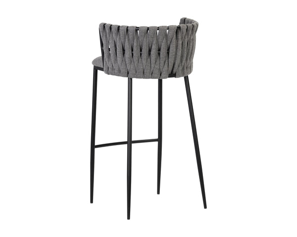 Sunpan Sarai Contemporary Barstool with Unique Weaved Backrest and Black Powder-Coated Steel Frame Belfast Koala Grey