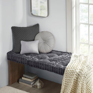 JLA Home Intelligent Design - Poly Chenille Square Floor Pillow Cushion — Textured Tufted Scalloped Accent Seat, OEKO-TEX Certified Comfort Charcoal ID31-1833