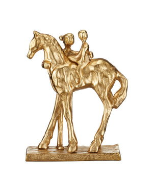 Currey & Company Dujardin Equestrian Sculpture - Heartwarming Cast Aluminum Art With Gold Finish For Elegant Decor Gold Cast Aluminum 1200-1033-currey-company