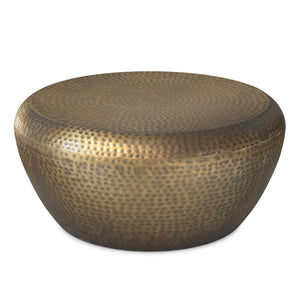 English Elm Preston Hand-hammered Iron Drum Coffee Table Antique Gold Sculptural Living Room Accent B136P429084