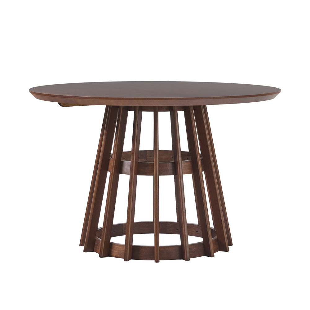 English Elm Walker Edison - Modern 48" Round Solid Pine Dining Table with Paneled Pedestal Base, Brown — Seats 4, Space-Saving Design B185S00004