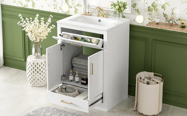 English Elm 24" Bathroom Vanity With Integrated Ceramic Sink, Sleek Storage Cabinet & Easy Assembly For Style N710P341037K