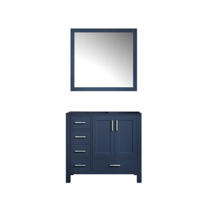 English Elm Navy Blue Bath Vanity With Mirror - 36" W X 22" D, Right Offset Sink, Ample Storage & Easy Install B2731S00513