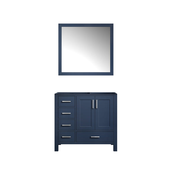 English Elm Navy Blue Bath Vanity With Mirror - 36" W X 22" D, Right Offset Sink, Ample Storage & Easy Install B2731S00513