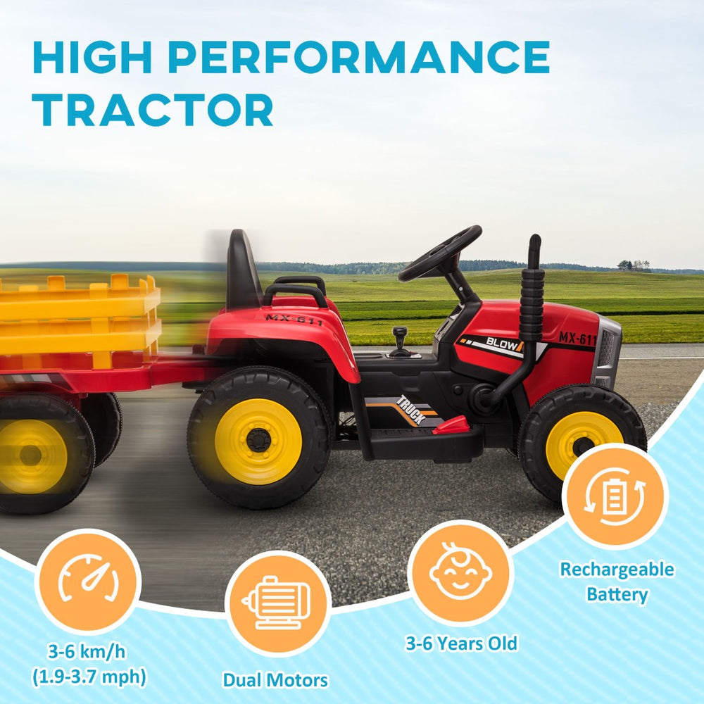 English Elm Aosom Kids Electric Ride on Tractor with Trailer Dual Motors Remote Control Led W2225P229216