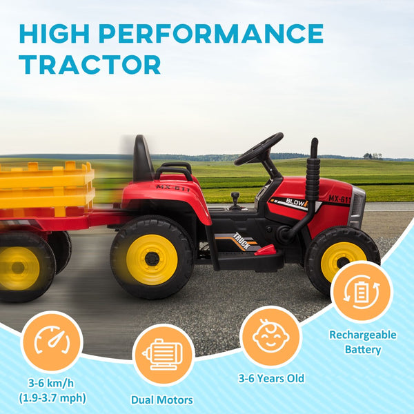 English Elm Aosom Kids Electric Ride on Tractor with Trailer Dual Motors Remote Control Led W2225P229216