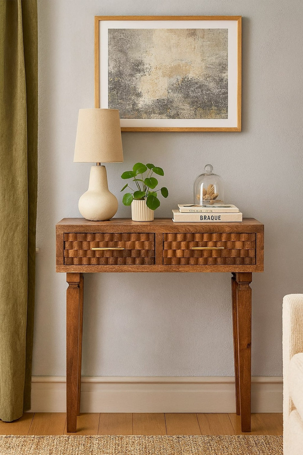 English Elm Solid Wood Arno Console Table - Handcrafted Golden Teak Design With 2 Drawers For Stylish Storage B182P372180-GIGA