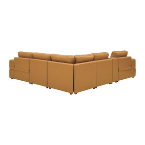 English Elm Premium Leather Match Sectional with Dual Recliners Cup Holders and Storage Console Ginger B2748S00151