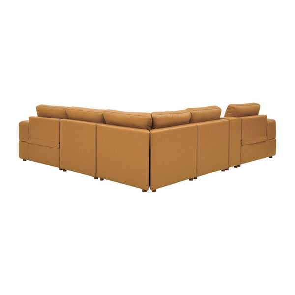English Elm Premium Leather Match Sectional with Dual Recliners Cup Holders and Storage Console Ginger B2748S00151