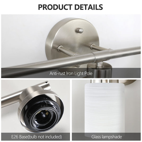 English Elm 24" Modern 4-Light Vanity Wall Sconce - Brushed Nickel & Frosted Glass For Elegant Bathroom Lighting W2312P374809