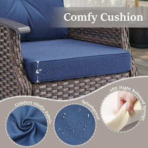English Elm Outdoor Pe Rattan Gliding Patio Chair Set Handwoven Steel Frame with Plush Cushions Blue T3773S00018