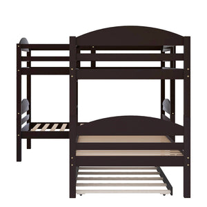 English Elm Twin L-shaped Mission Bunk with Trundle Sleeps Five Solid Pine Kids Room Bed LT000024AAP-1