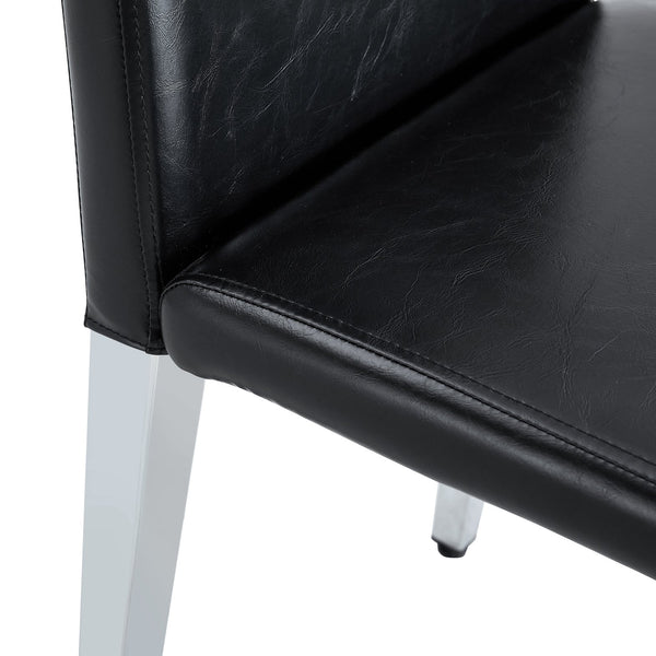 English Elm Four PU dining chairs with sleek silver metal legs, ergonomic PU seats, anti-slip feet, easy assembly, modern minimalist style Black+Silver W1151P269018