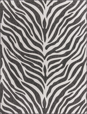 Unique Loom Outdoor Safari Tsavo Machine Made Animal Print Rug White, Black 9' 0" x 12' 0"
