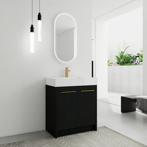 English Elm 30 Inch Freestanding Bathroom Vanity With Modern Resin Sink & Soft-Close Doors For Easy Storage W999S00178