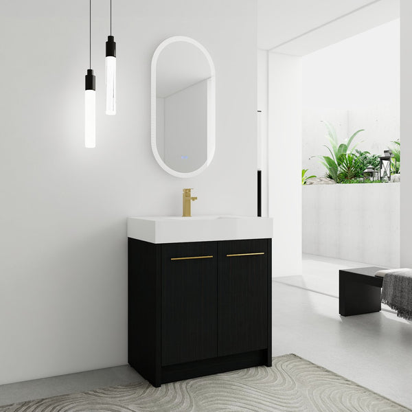 English Elm 30 Inch Freestanding Bathroom Vanity With Modern Resin Sink & Soft-Close Doors For Easy Storage W999S00178