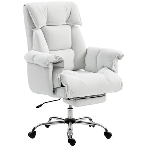 English Elm Homcom Reclining High Back Desk Chair Plush Foam Cushion Flannel Swivel Cream W2225P485649