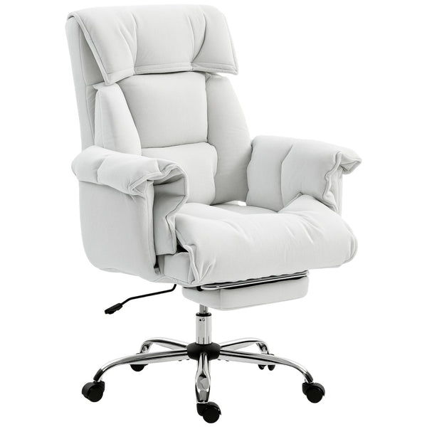 English Elm Homcom Reclining High Back Desk Chair Plush Foam Cushion Flannel Swivel Cream W2225P485649
