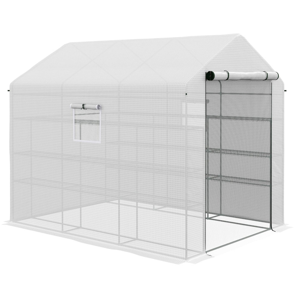 English Elm Outsunny Walk-in Garden Greenhouse Steel Frame Uv Cover 18 Shelf Ventilated Growing Space W2225P229466