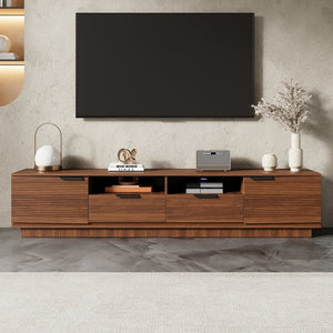 English Elm 78 Inch Walnut Media Console with Slatted Doors Solid Wood Legs and Cable Management N710P374714P