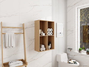 English Elm 24 Inch Wall Mounted Oak Shelving Unit Two Open Compartments for Bathroom or Study W1972P457946