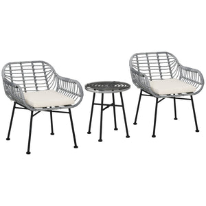 English Elm Outsunny 3-Piece Modern Bistro Set With Cushions, Hand-Woven Rattan & Tempered Glass For Outdoor Comfort W2225P200744-GIGA