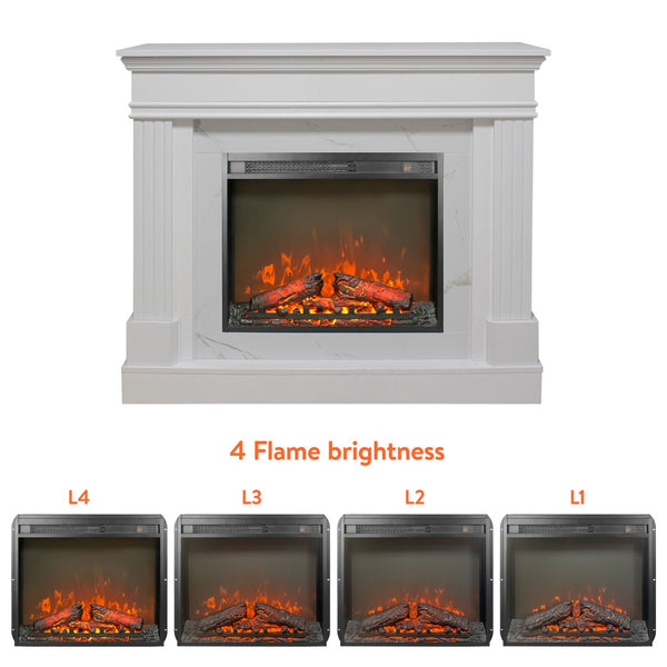 English Elm 44" White Mantel Electric Fireplace Nordic Style with 3d Flame for Living Room W1769S00015
