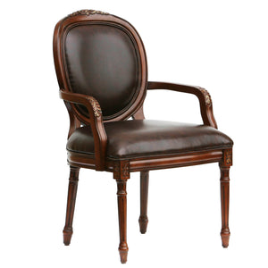 English Elm Benard Traditional Oval Back Leather Chair in Brown Faux Leather with Hand Carved Floral Details B050P229949