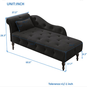 English Elm Aijia 60.6" Black Velvet Chaise Lounge With Button Tufting & Nailhead Trim For Elegant Comfort W1117P284888