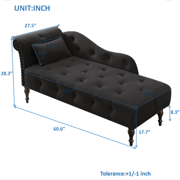 English Elm Aijia 60.6" Black Velvet Chaise Lounge With Button Tufting & Nailhead Trim For Elegant Comfort W1117P284888