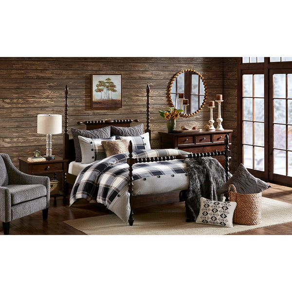 JLA Home Madison Park Signature - Cotton Plaid Jacquard Comforter Set with Button Accents, Overfilled Hypoallergenic Insert, Farmhouse Chic 96 L x 110 W x 1.5H MPS10-346