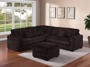 English Elm 4pc Jumbo Corduroy Sectional Set with Ottoman Square Arms Living Room Seating B011S02201