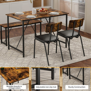 English Elm 4 4-Piece Dining Set with Marble Top, Faux Leather Chairs & Bench — Space-Saving Kitchen, Nook, Home Workstation W578P150068