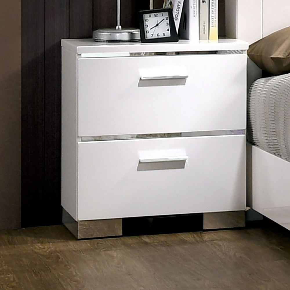 English Elm White Modern Nightstand with Built-In USB Charger, Chrome Legs, Two Drawers for Clutter-Free Storage B016P355912