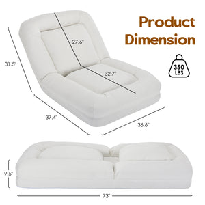 English Elm Bean High-Density Sponge Bean Bag Sofa with Waist Support, Linen White Ergonomic Lounger for Adults T3623P409175