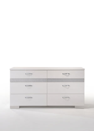 English Elm Naima Glam Six-Drawer Dresser with Felt-Lined Jewelry Organizer, Smooth Glides & Sparkle Accents White 66 L x 20 W x 37 H B2726P261856