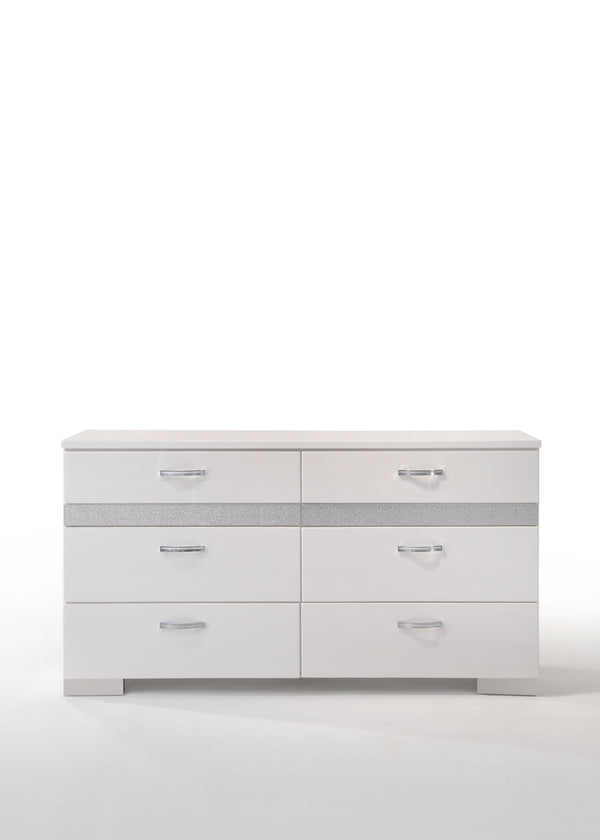 English Elm Naima Glam Six-Drawer Dresser with Felt-Lined Jewelry Organizer, Smooth Glides & Sparkle Accents White 66 L x 20 W x 37 H B2726P261856