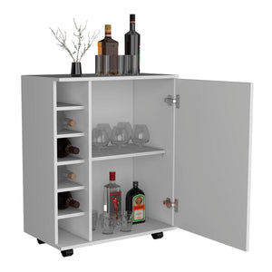 English Elm Wick White Bar Cart with Wine Rack, Spacious 25.8" Top, Hidden Cabinet & Smooth Caster Mobility B070P188880