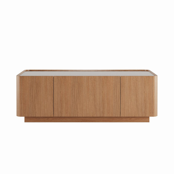 English Elm 46.8" Mid-century Walnut Coffee Table Tempered Glass Top with Concealed Drawers W2263P458487