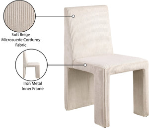 Meridian Furniture Benson Art Deco Corduroy Microsuede Upholstered Dining Chair with High Back Iron Frame Support Beige 757Beige-C