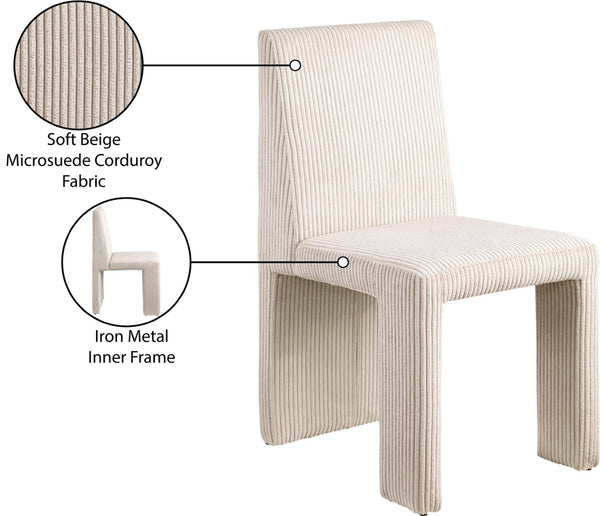 Meridian Furniture Benson Art Deco Corduroy Microsuede Upholstered Dining Chair with High Back Iron Frame Support Beige 757Beige-C