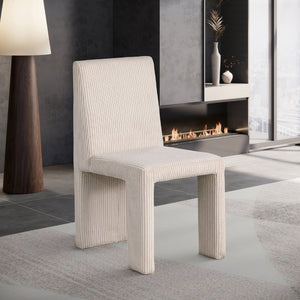 Meridian Furniture Benson Art Deco Corduroy Microsuede Upholstered Dining Chair with High Back Iron Frame Support Beige 757Beige-C