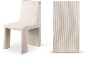 Meridian Furniture Benson Art Deco Corduroy Microsuede Upholstered Dining Chair with High Back Iron Frame Support Beige 757Beige-C