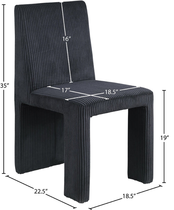 Meridian Furniture Benson Art Deco Corduroy Microsuede Upholstered Dining Chair with High Back Iron Frame Support Black 757Black-C