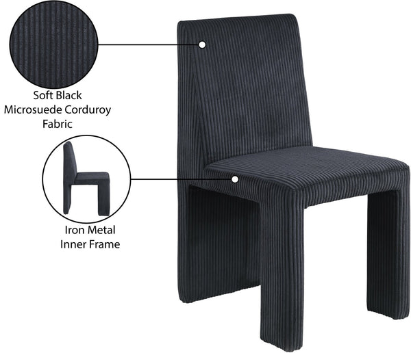 Meridian Furniture Benson Art Deco Corduroy Microsuede Upholstered Dining Chair with High Back Iron Frame Support Black 757Black-C