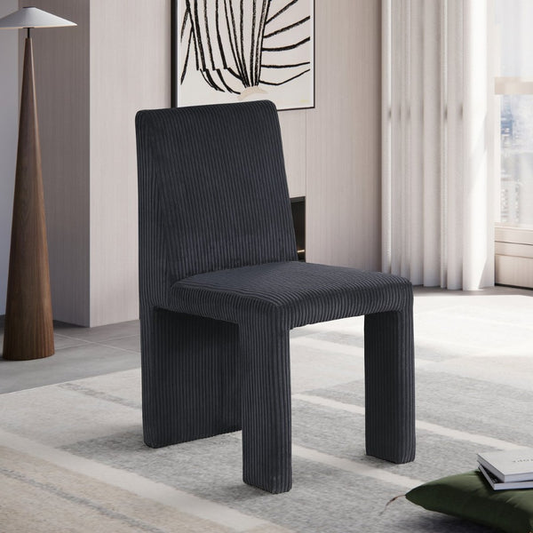 Meridian Furniture Benson Art Deco Corduroy Microsuede Upholstered Dining Chair with High Back Iron Frame Support Black 757Black-C